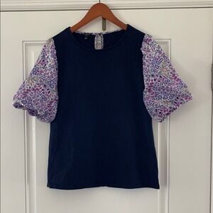Talbots LP Puff Floral Sleeve Blouse in Blue and Purple